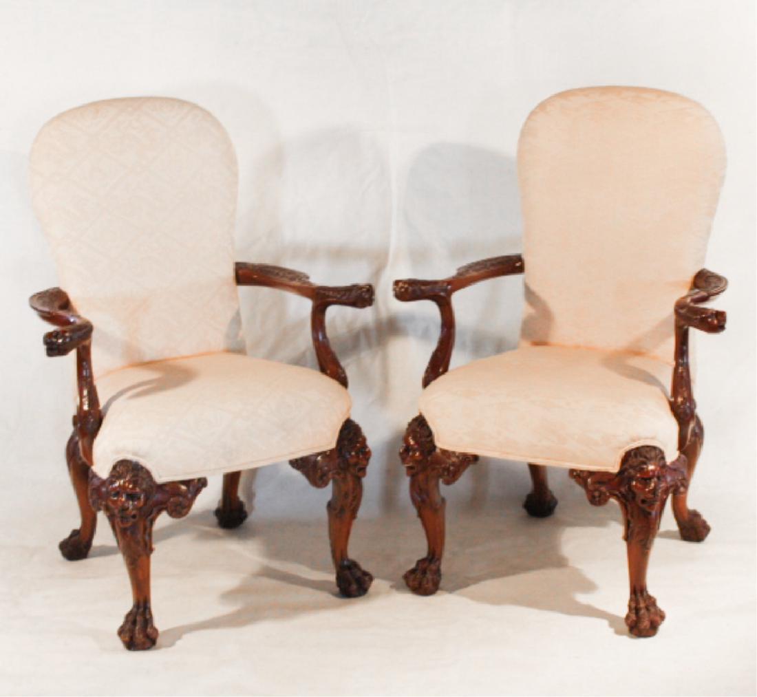 Pair Chippendale Style Carved Mahogany Arm Chairs (1 of 6)