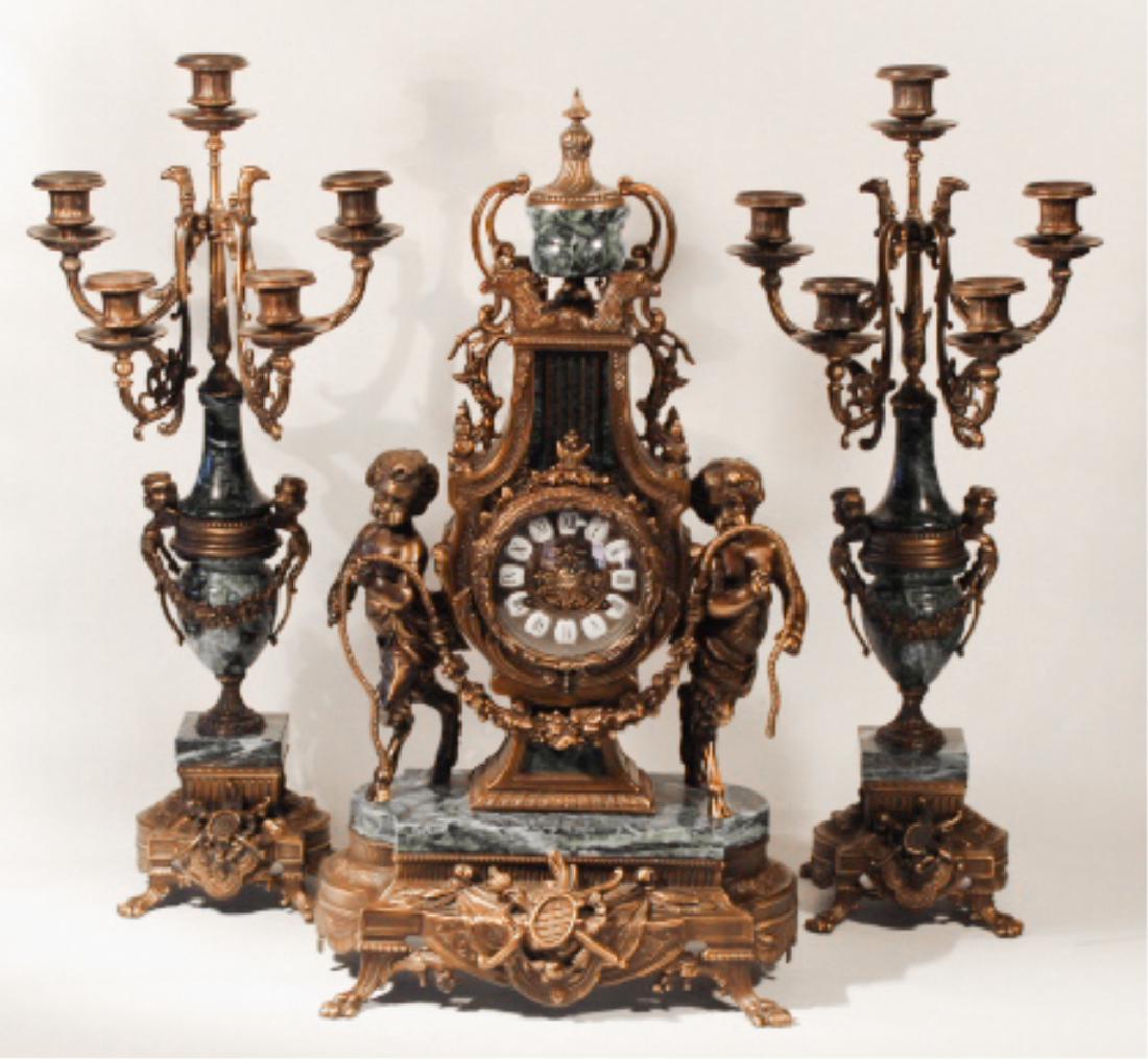 Franz Hermle Bronze & Green Marble Mantle Clock (1 of 4)