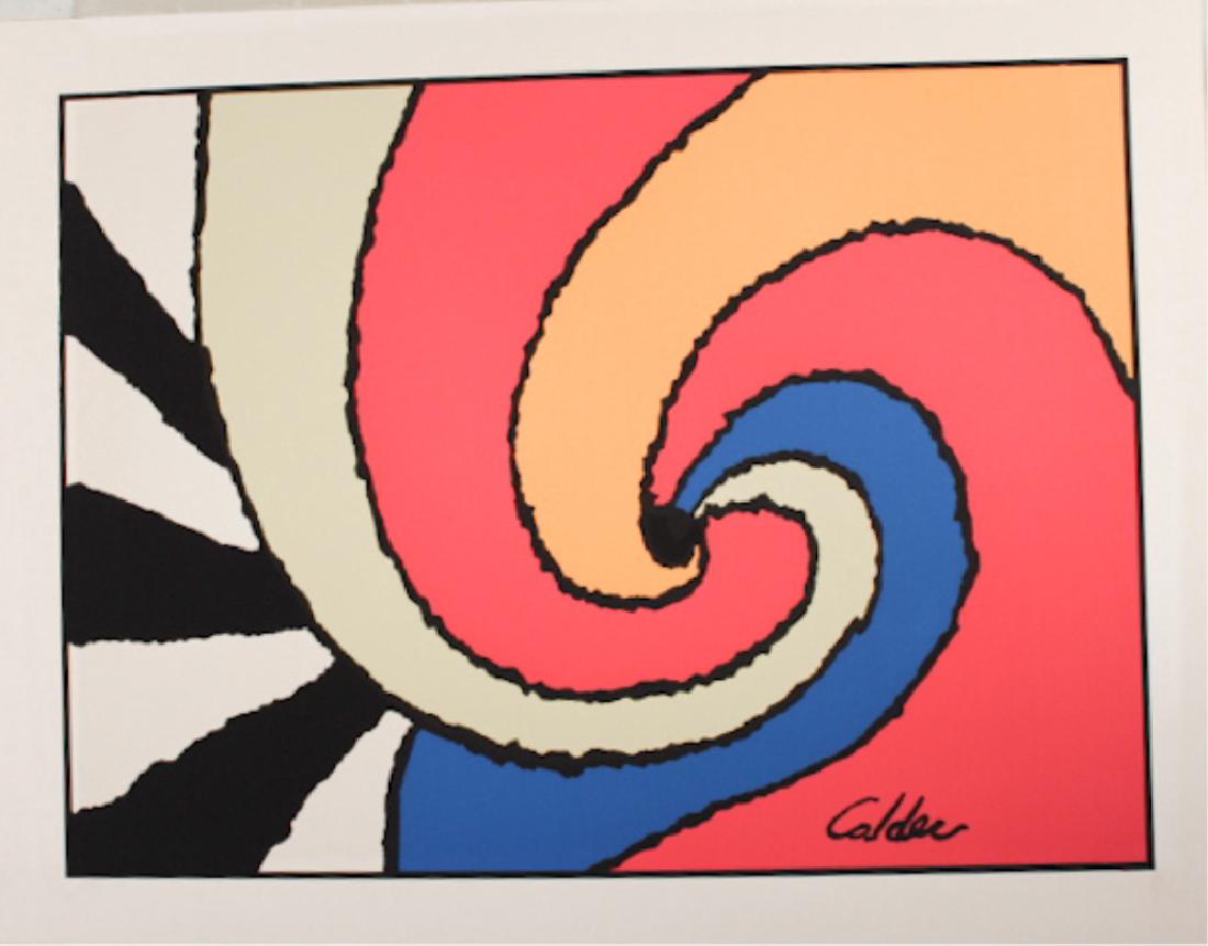 After Alexander Calder: (America, 1898-1976) Lithograph in colors on Japan paper with full margins. Unsigned. Good condition with no tears or restoration detected. W 26' H 20 1/8"