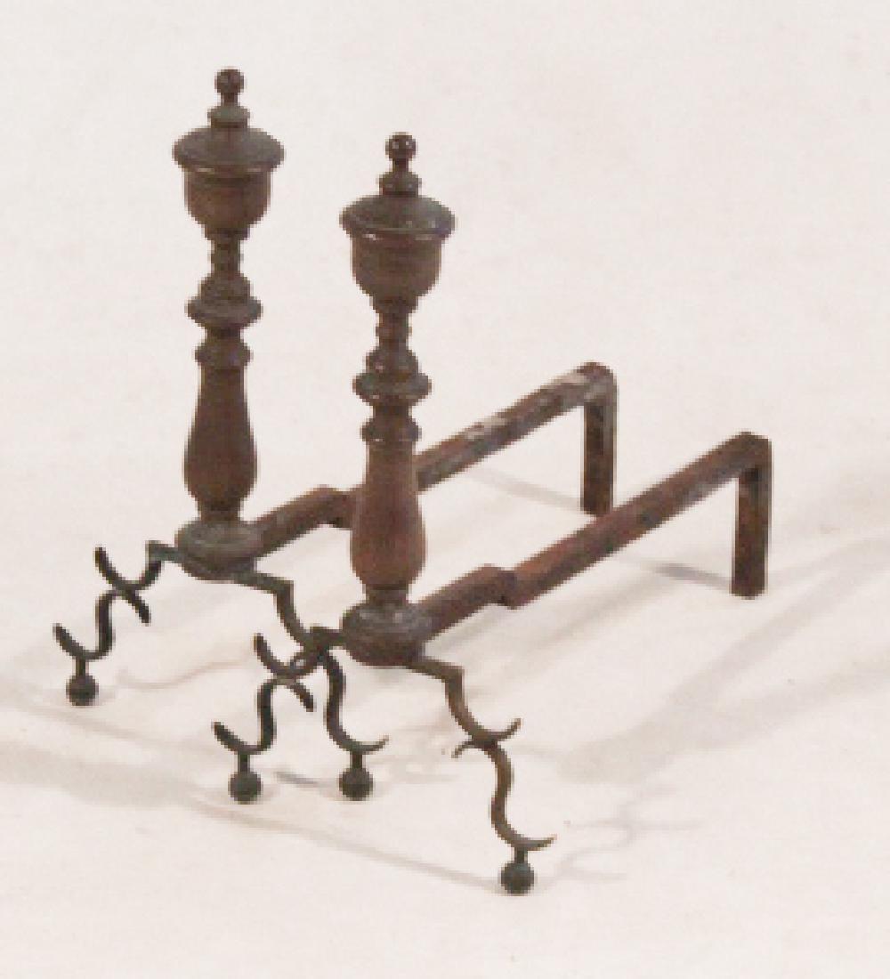 Pair Queen Anne Spun Brass Andirons (1 of 1)