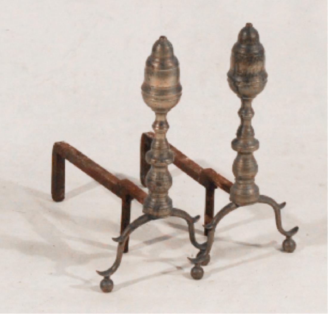 Good Pair Neoclassical Turned Brass Andirons (1 of 1)