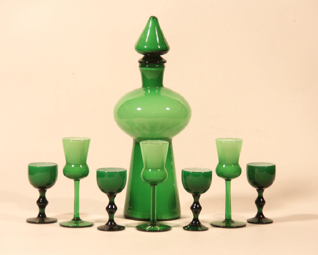 Vintage Blown Art Glass Decanter & Stems (1 of 1)