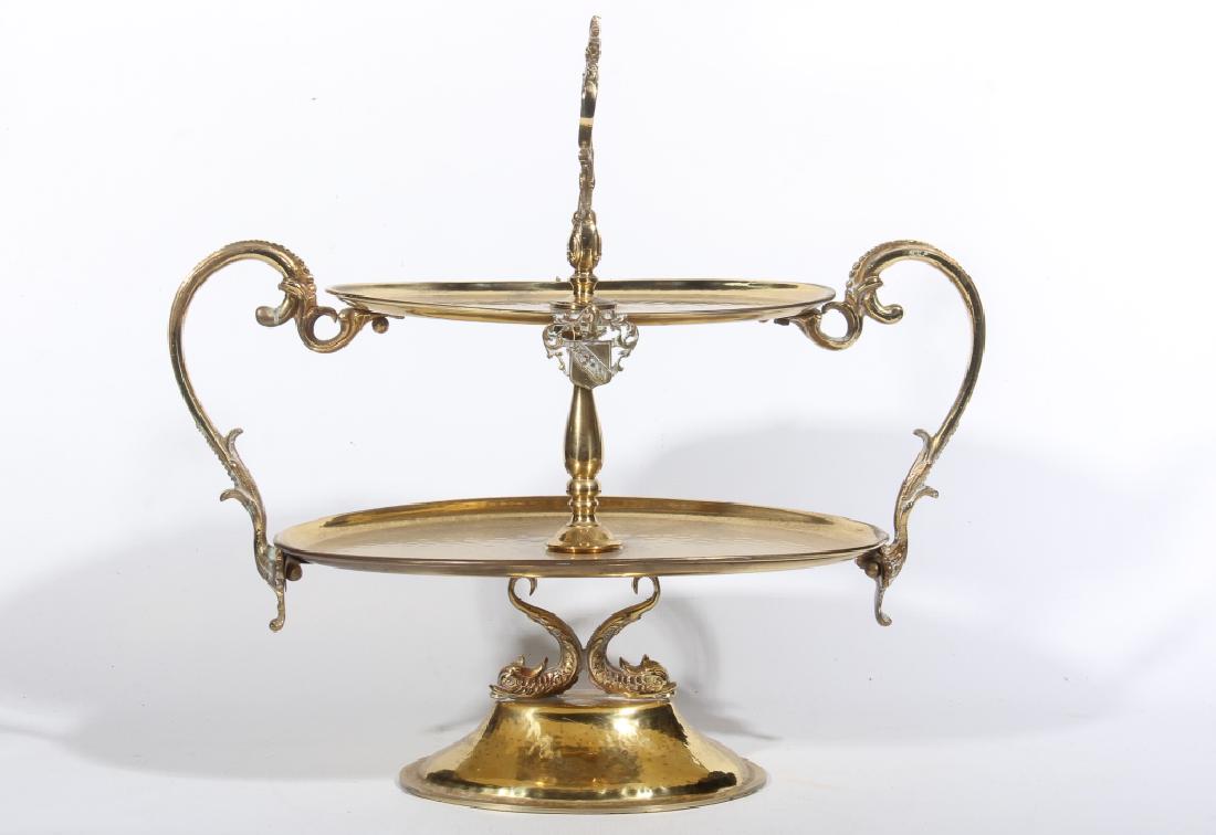 British Hammered Brass Two-Tier Serving Tray (1 of 3)