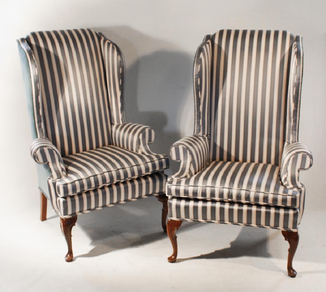 Pair Queen Anne Style Upholstered Wing Chairs (1 of 1)