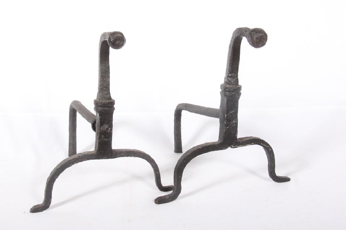 Handsome Pair American Wrought Iron Andirons (1 of 1)