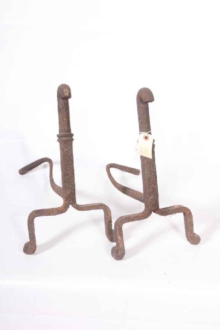 Pair Antique American Cast & Wrought Iron Andirons (1 of 1)