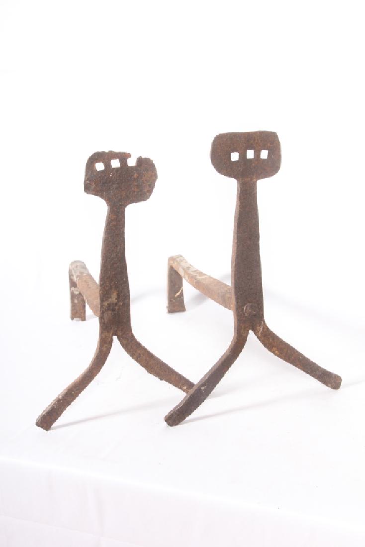 Pair Antique American Wrought Iron Andirons (1 of 1)