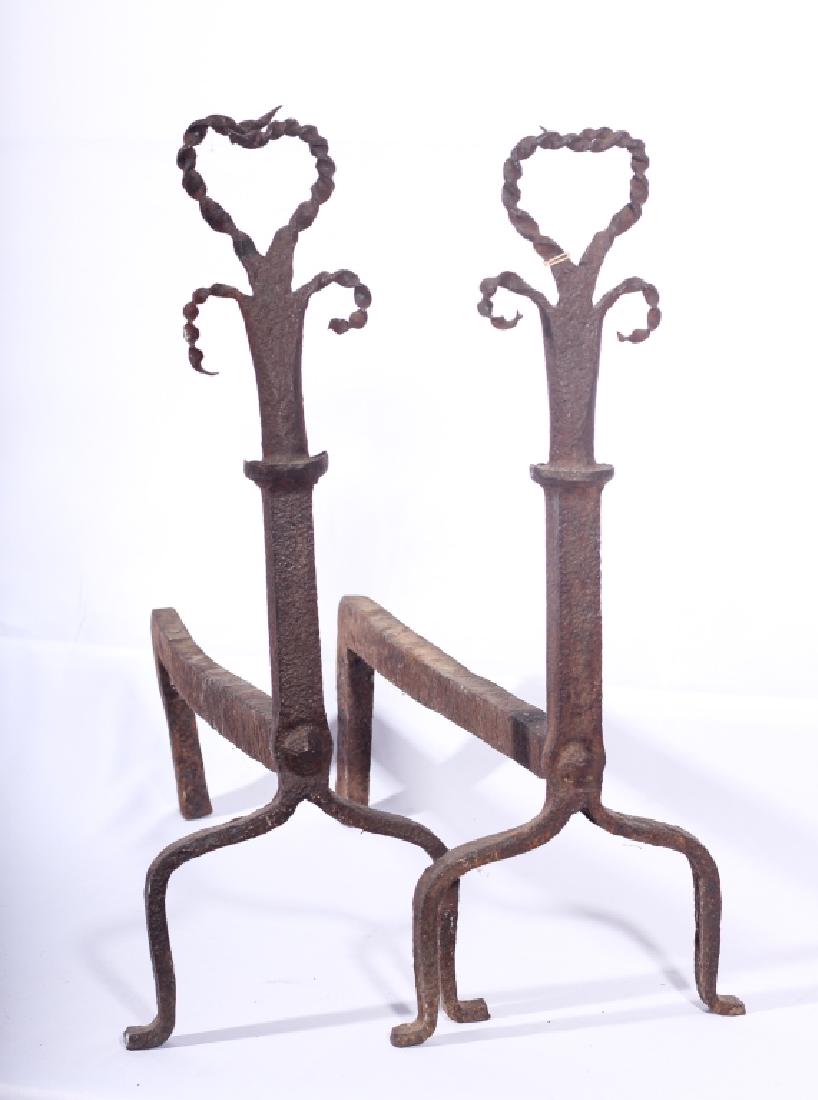 Good Pair Antique American Wrought Iron Andirons (1 of 1)