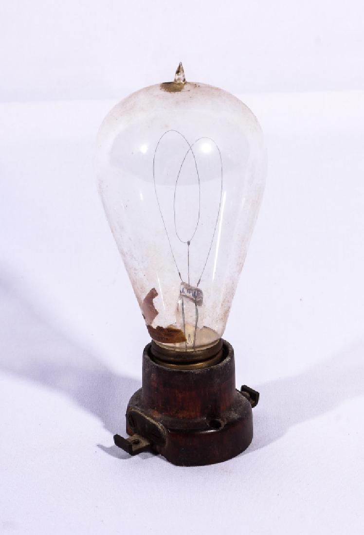 Antique Blown Glass Light Bulb In Wooden Socket (1 of 2)