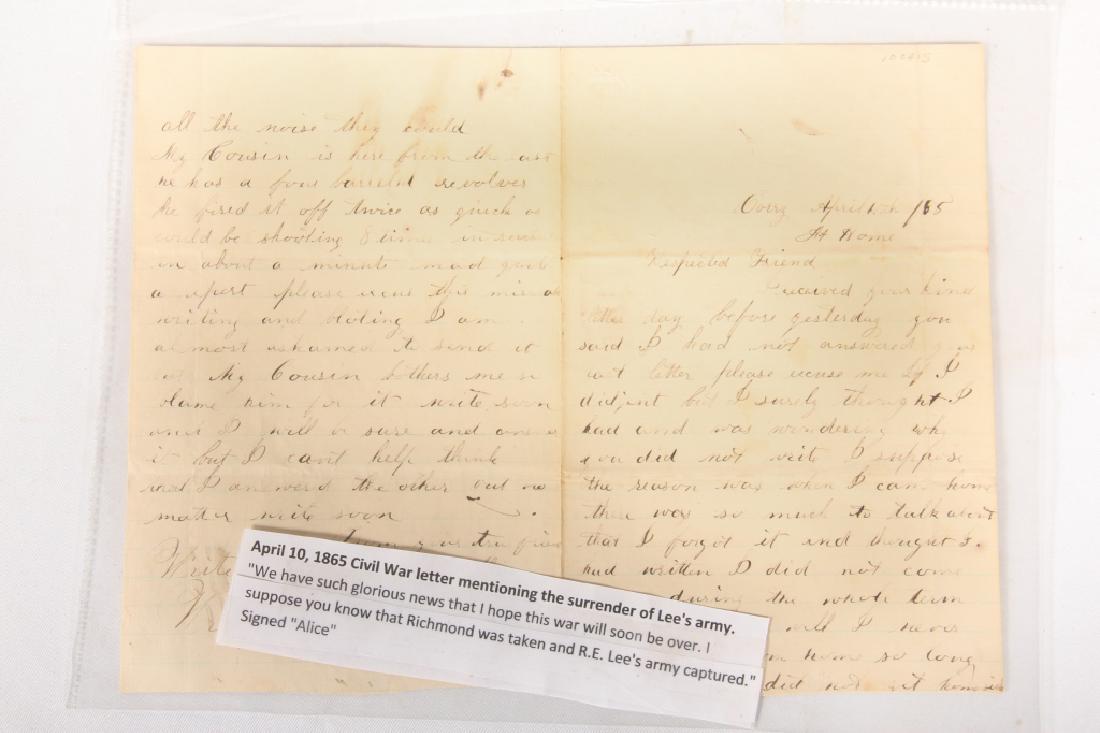 1865 Civil War Letter Mentioning Lee's Surrender (1 of 1)