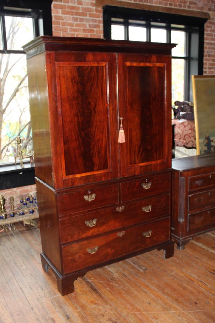 British George III Inlaid Mahogany Linen Press (1 of 2)