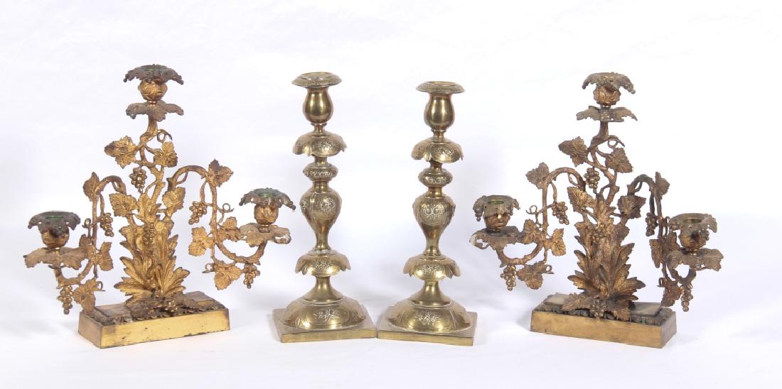 Two Pair Figural Brass Candlesticks & Candelabra (1 of 1)