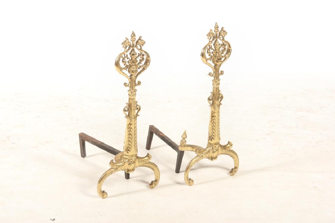 Pair Rococo Style Polished Brass Andirons (1 of 2)