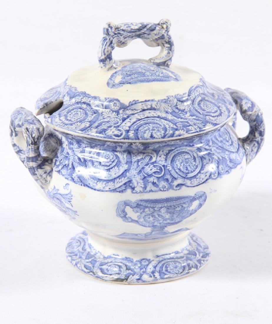 Copeland & Garrett Late Spode Porcelain Sugar Bowl: 19th century, British. The well-formed bowl having nicely blue transfer decorated surface. Marked at the base and in very good condition throughout. H6 1/4" W6 1/4"