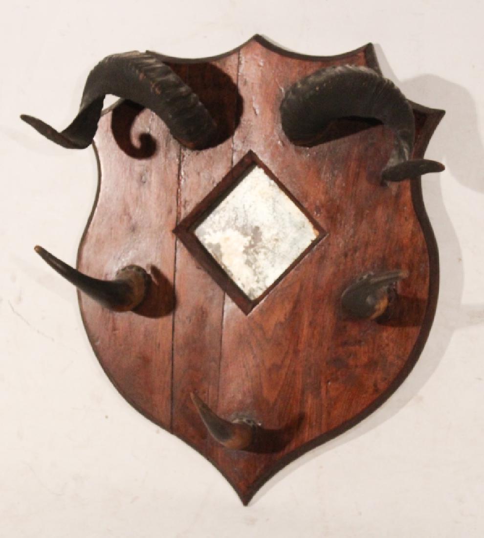 Arts & Crafts Cow & Ram Horn Hanger & Wall Mirror (1 of 1)