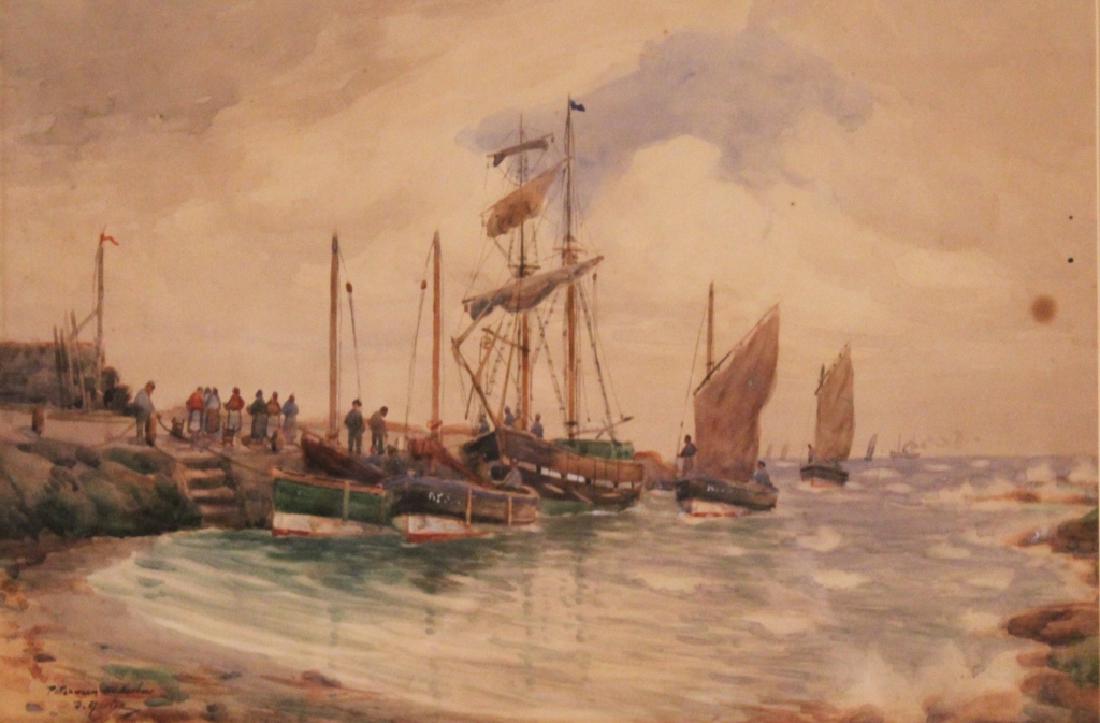 David Martin: (Scotland, 1887-1935) Watercolor of fishing harbor titled ÒPittenweem Old HarborÓ. Good condition. Housed in gilt frame and nicely matted. H13 1/8" W19 1/2" Sold from the collection of a Lowcountry,