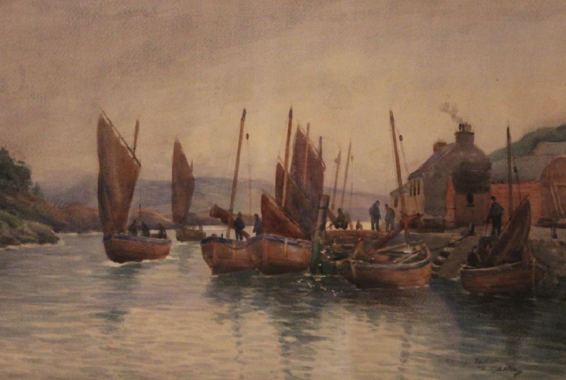David Martin: (Scotland, 1887-1935) Watercolor of fishing dock titled ÒMorning TarbertÓ. Good condition housed in gilt frame and nicely matted. Sight size: H13 3/8" W19 3/4" (without frame) Sold from the collecti