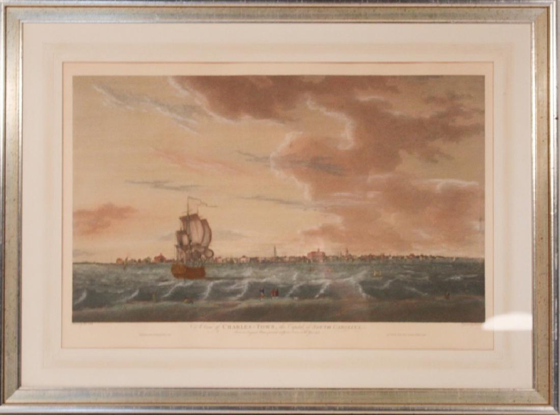 Lithograph of Charleston after Thomas Leitch: Early 20th century. Nicely hand colored image after the original which was engraved by Samuel Smith. The piece was produced in 1971. Good condition nicely framed. Sight size: H30" W20" Sold from the c