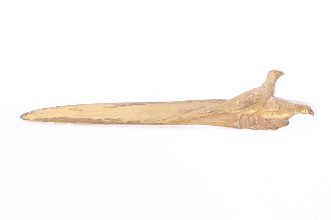 Art Nouveau Bronze Sporting Pheasant Letter Opener: Circa 1900. Very sculptural piece having excellent detail and nice patina. No apparent markings detected. Good overall condition with some surface wear. L11 1/4"