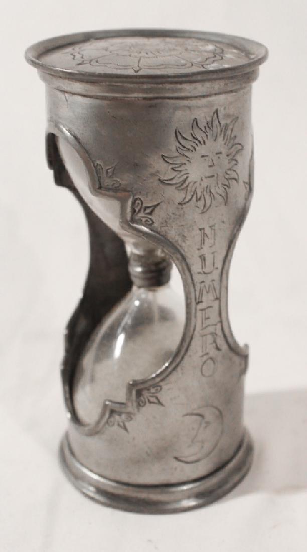 Interesting Antique Chased Pewter Hourglass (1 of 2)