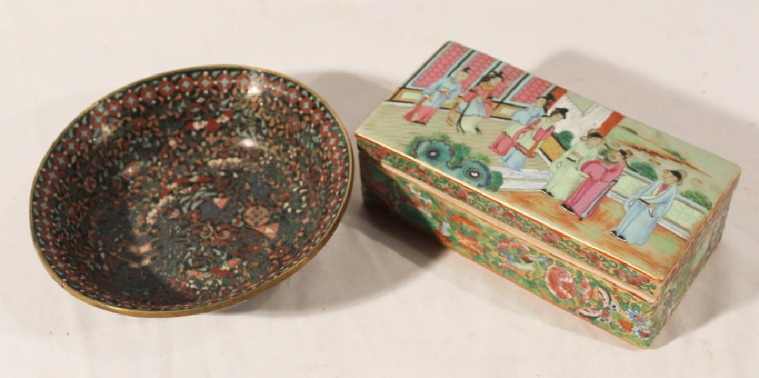 Chinese Rose Medallion Box & Cloisonne Bowl (1 of 3)