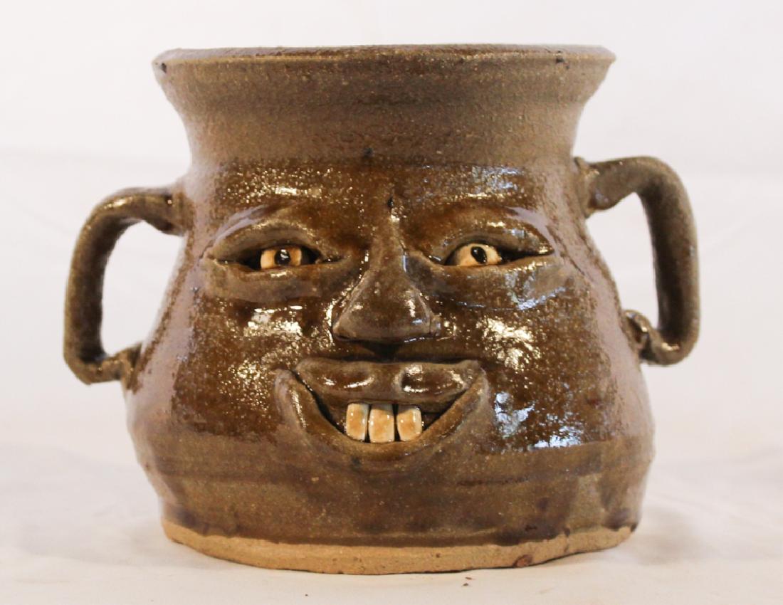 Interesting Reggie Meaders Stoneware Face Vessel (1 of 2)