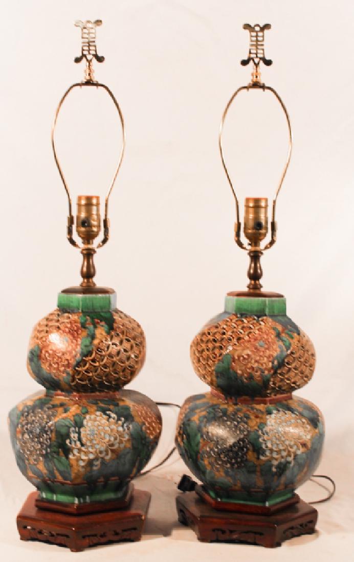 Pair Chinese Famille Verte Style Table Lamps (1 of 1)