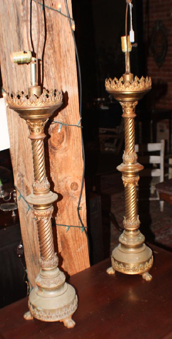 Pair Neoclassical Style Gilt Metal Torch Lamps (1 of 1)