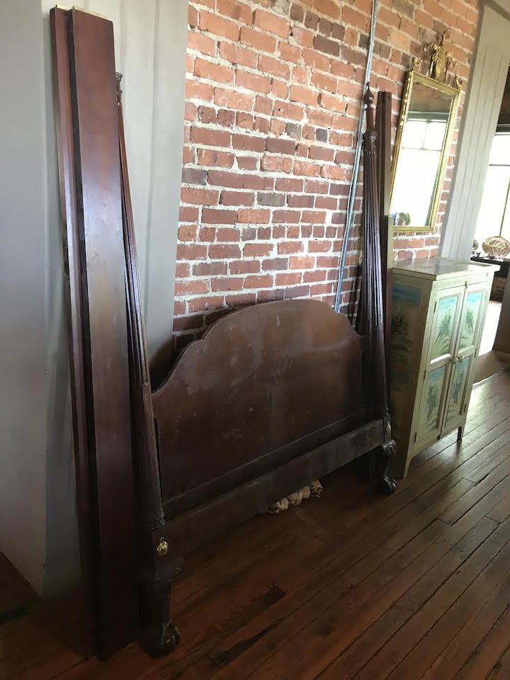 Baker Carved Mahogany Queen Size Four Poster Bed: 20th century. Handsomely crafted bed with reeded post atop ball and claw feet at front. H75 1/4" W64" D79 1/2" (interior)
