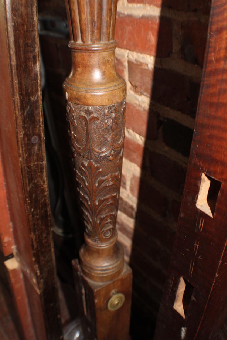 British George III Carved Mahogany Four Poster Bed: Circa 1810. Having handsomely carved post with strong reeded and acanthus details.