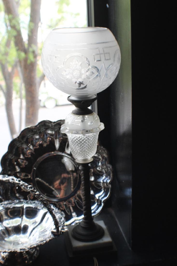 Antique Neoclassical Cut & Frosted Glass Oil Lamp (1 of 2)