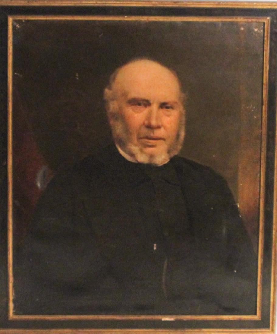 British or American School: Mid 19th century. Oil on canvas portrait of a gentleman. A repaired puncture at the right side near the shoulder. Some scattered wear to surface and frame. H43" W28 1/2" Sold from the collection of a