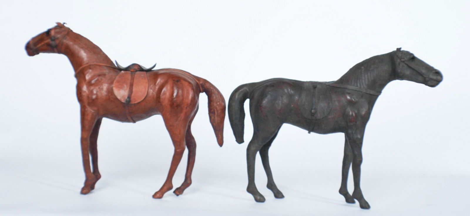 Two Vintage Leather Crafted Horses with Glass Eyes (1 of 1)
