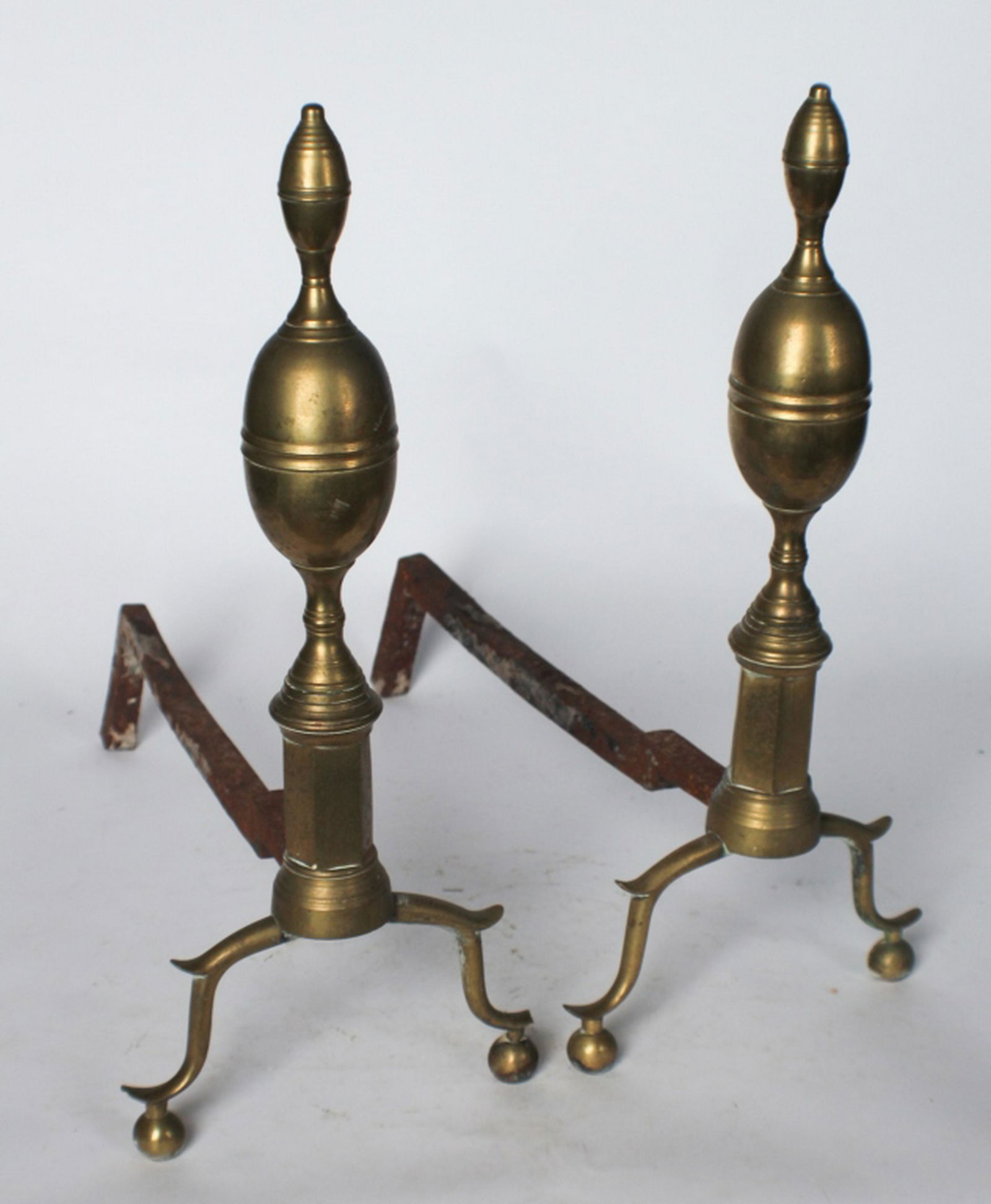 Good Pair Federal Turned Brass Andirons (1 of 1)