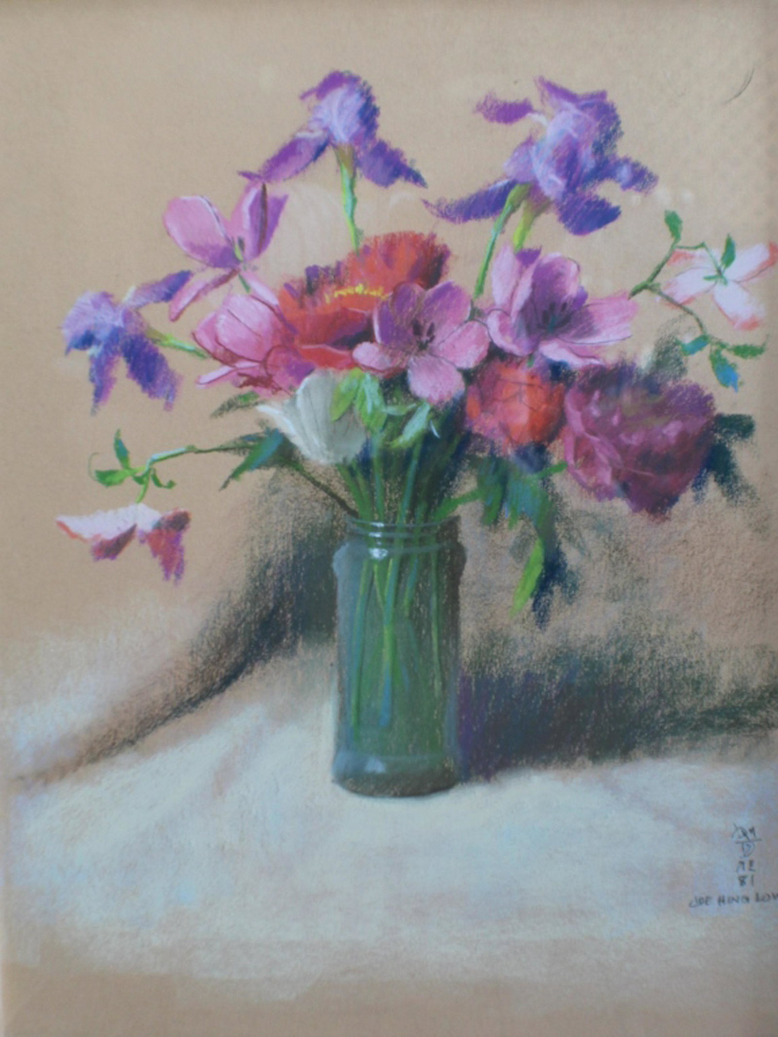 Joe Hing Lowe: (New York/China, b. 1934) Pastel floral still life, signed lower right and dated 81" Good condition. H25 1/4" W19 1/4" (without frame) Sold from the collection of an Upstate South Carolina gentleman.
