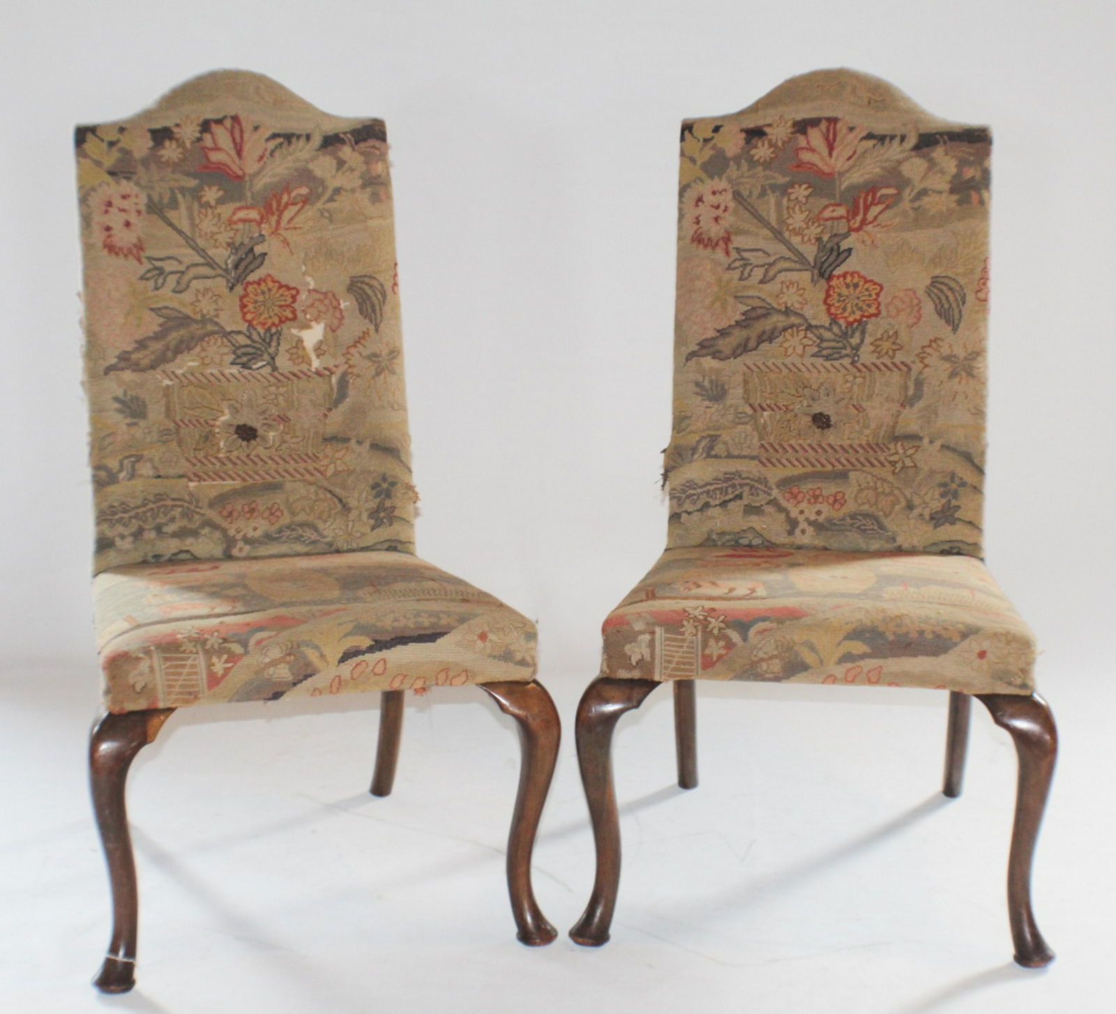 Pair Queen Anne Style Tapestry Side Chairs (1 of 4)