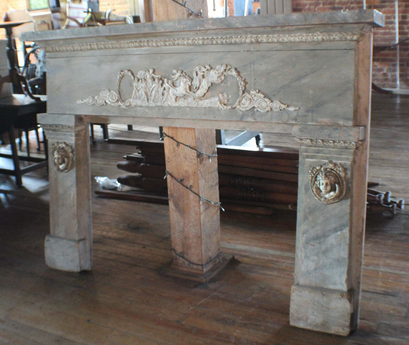 Adams Style Carved Faux Marble Mantle Piece (1 of 4)