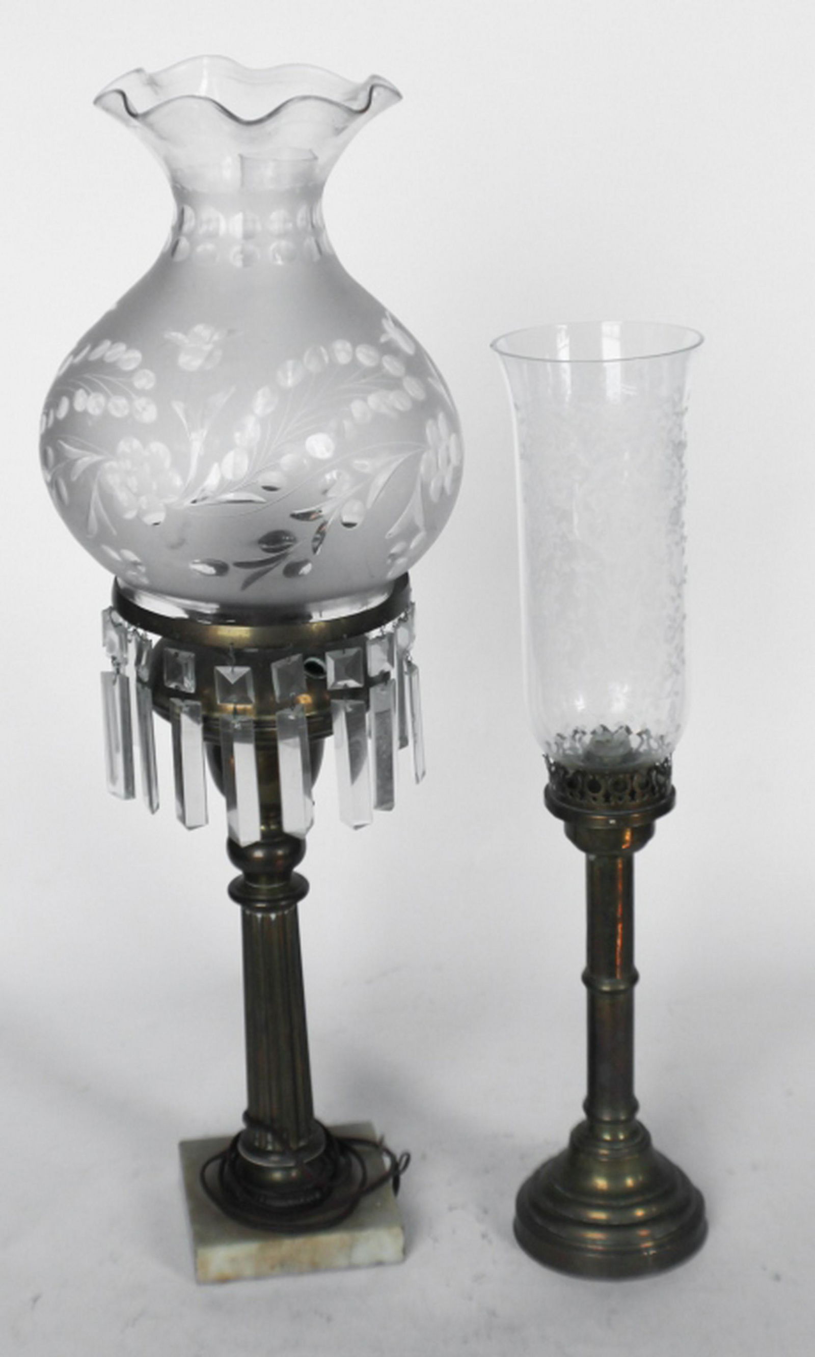 Two Brass & Etched Glass Neoclassical Table Lights (1 of 3)