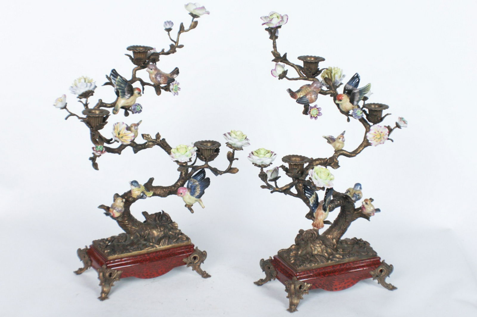 Pair Continental Brass & Porcelain Candelabra (1 of 1)