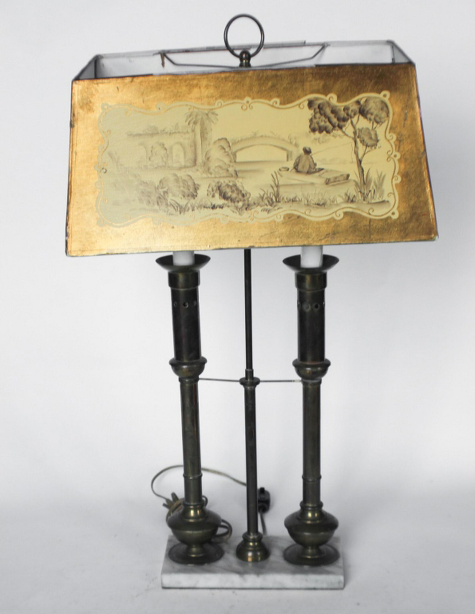 Handsome Club Style Brass & Marble Library Lamp (1 of 2)