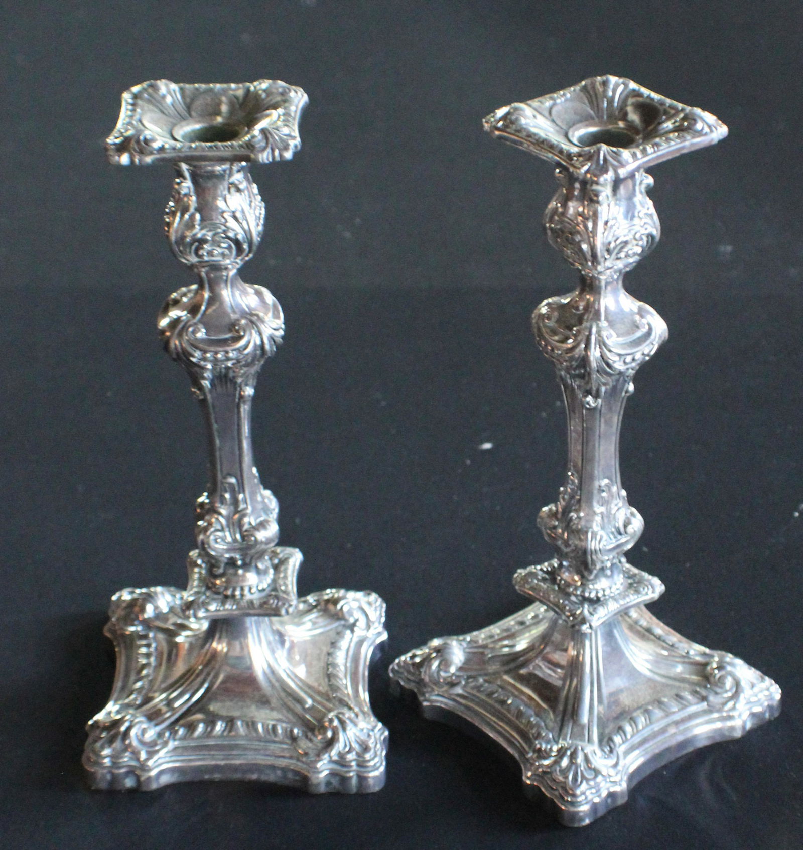Pair Georgian Style Sheffield Plate Candlesticks (1 of 5)