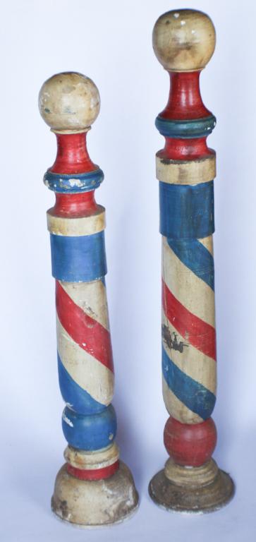 Two Antique Painted Barber Turned Wood Poles (1 of 4)
