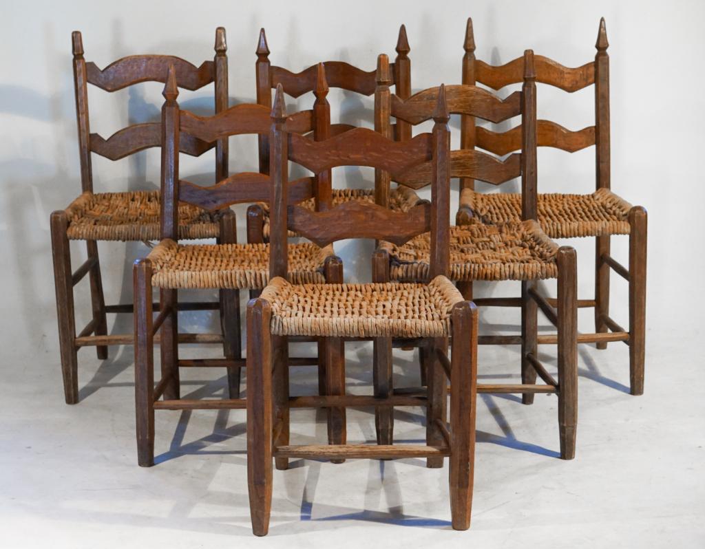 Set Six Hunter Family Carved Red Oak Dining Chairs (1 of 2)