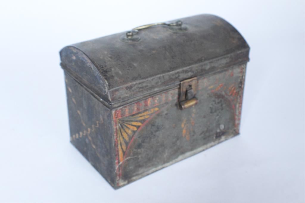 Antique Tole Painted Metal Lock Box (1 of 1)