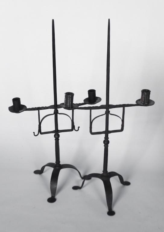 Pair Antique Wrought Iron Adjustable Candlesticks (1 of 3)
