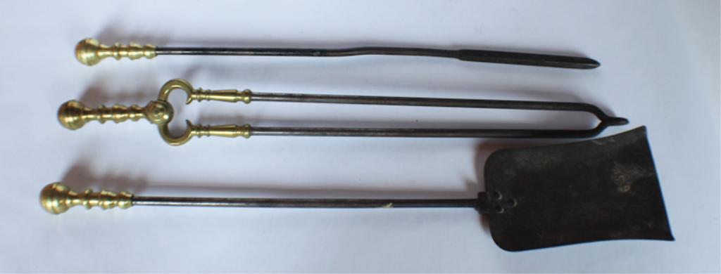 Antique British or American Iron& Brass Fire Tools (1 of 2)
