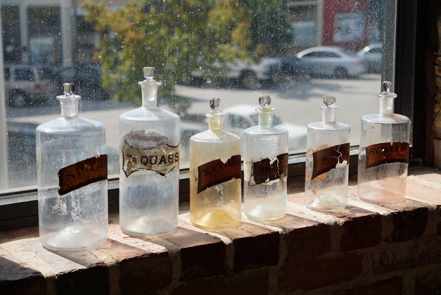 Set of Six Antique Blown Glass Apothecary Bottles (1 of 5)
