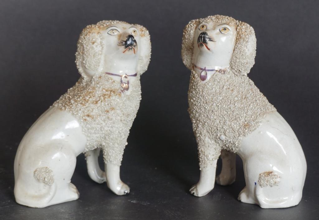Good Pair Staffordshire Pottery Poodles (1 of 3)