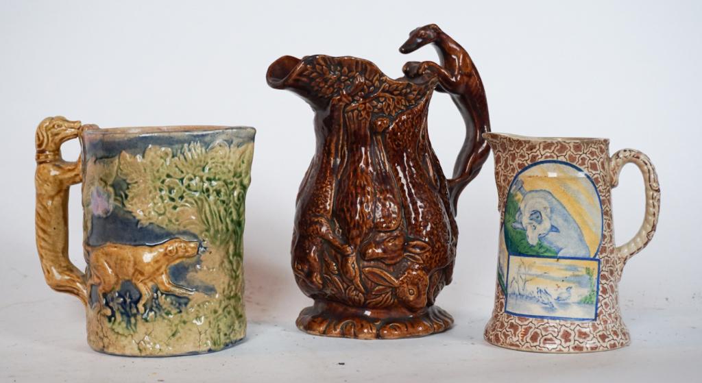 Three Antique Pottery & Porcelain Sporting Pitcher (1 of 4)