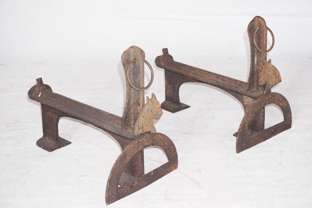 Handsome Pair Antique Iron Sporting Andirons (1 of 1)